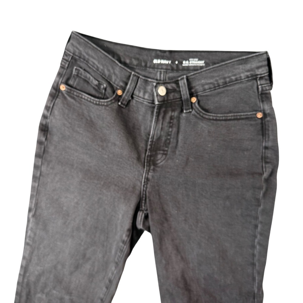 Old Navy OG Straight Jeans Womens 6 Black Raw Hem Denim Minimalist Street Style
